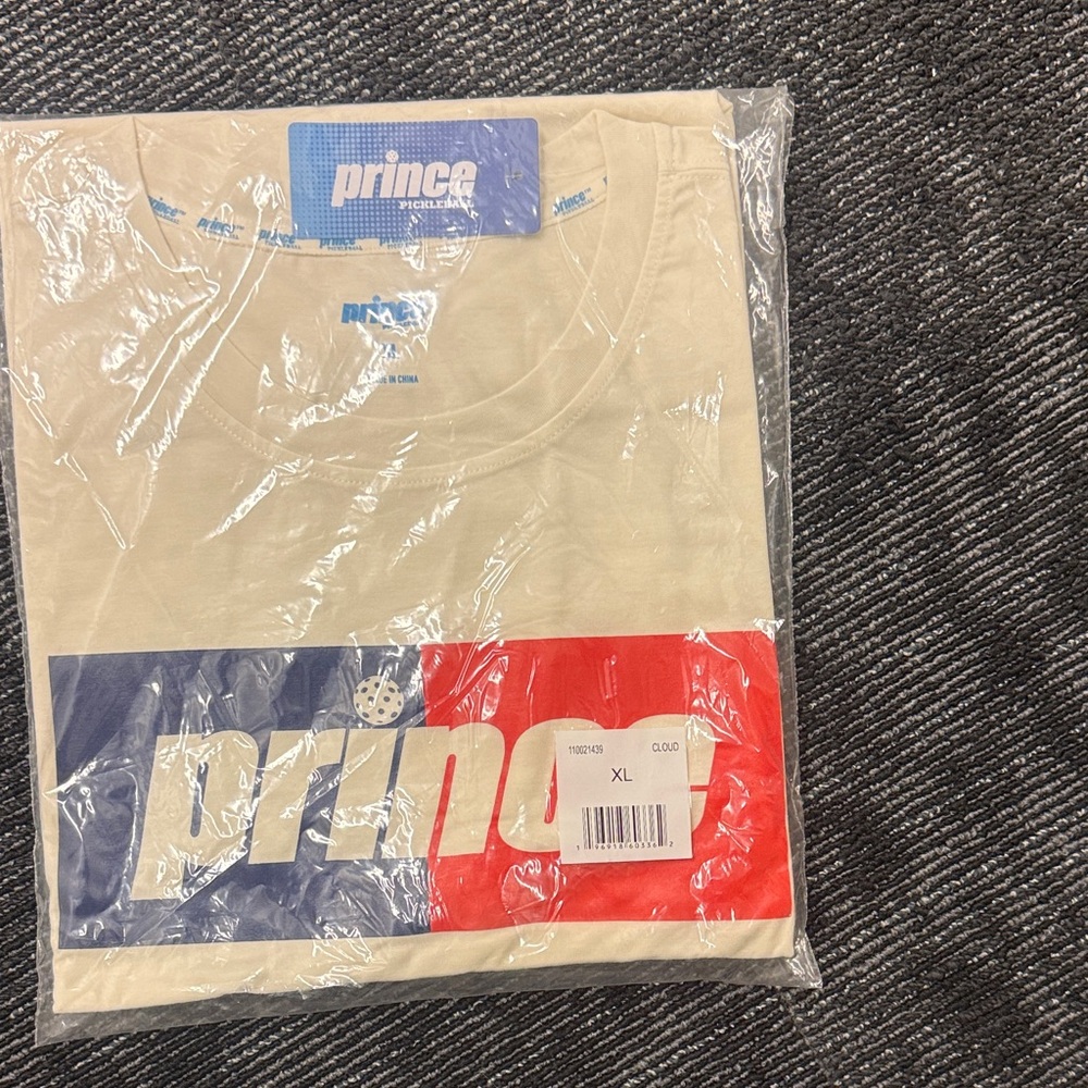 Prince Cream Tee with Red and Blue Logo